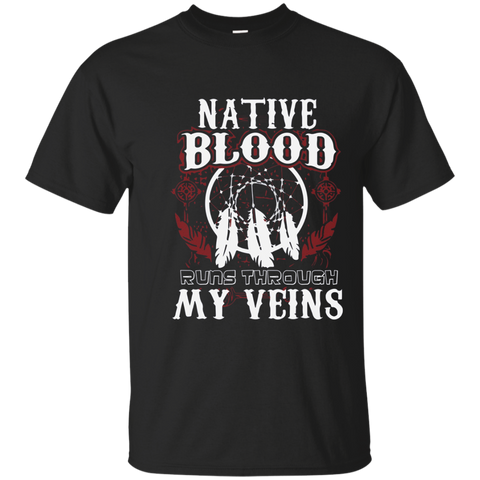 Native Blood Runs Through My Veins Native American T-Shirt_Navy