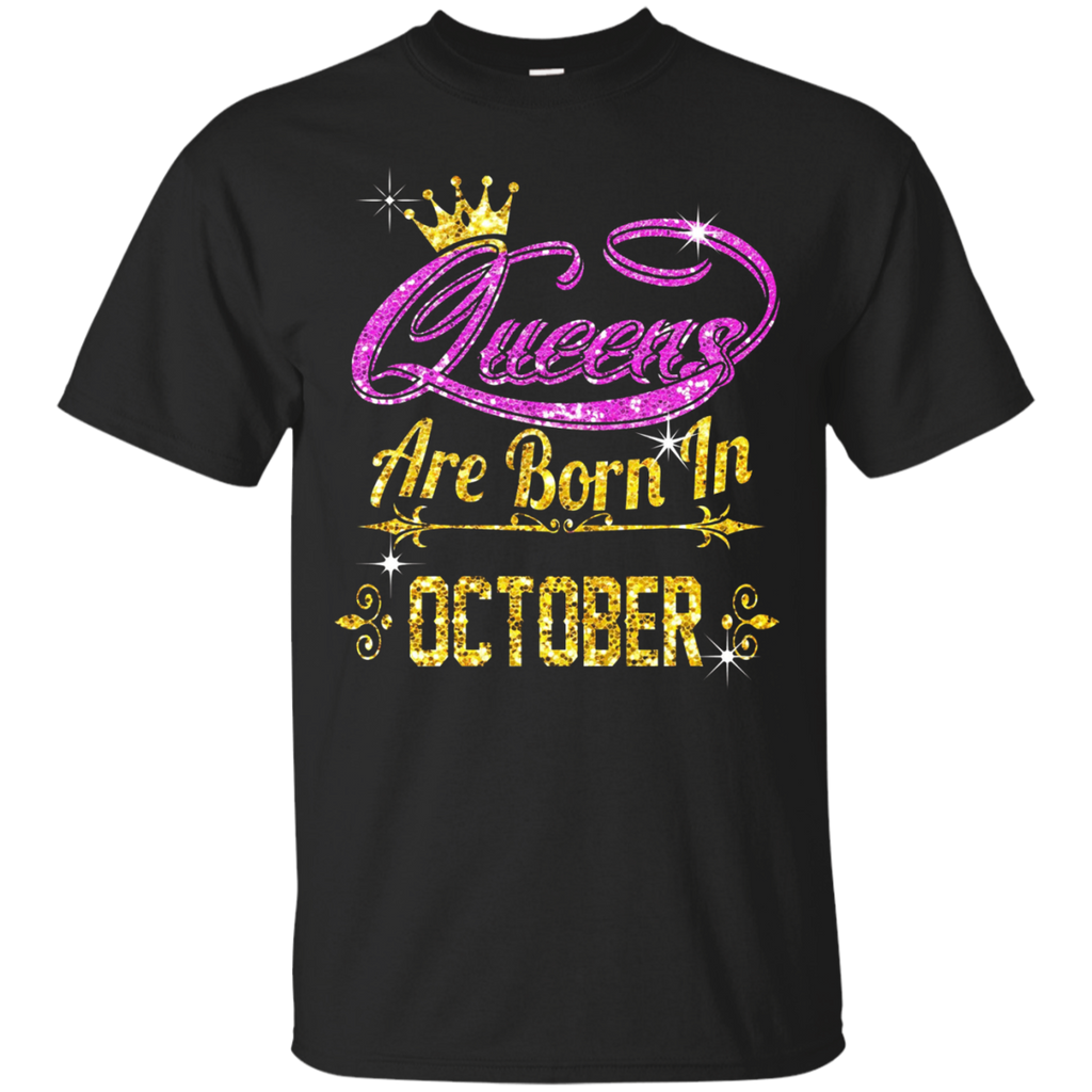 Queens Are Born In October t shirt_Black