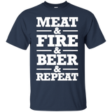 Barbecue Grill Meat Bbq T Shirt Meat & Fire & Beer & Repeat_black=