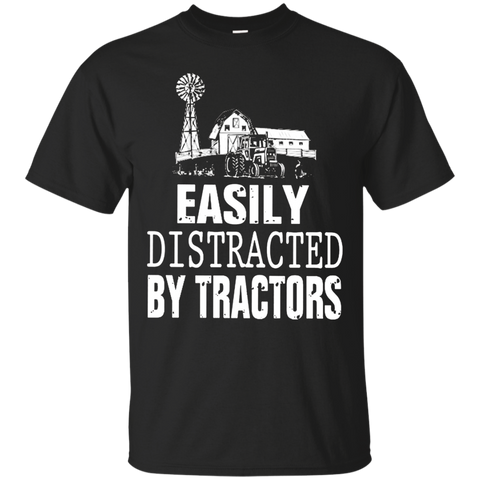 Farmer Gift - Easily Distracted By Tractors Tshirt_black=