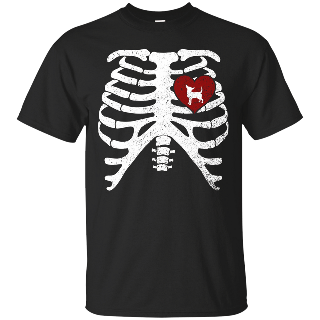 Skeleton Rib Cage T-Shirt with TEACUP CHIHUAHUA_Black