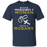 Womens Never Underestimate a Woman with a Rosary Shirt Christian_Black