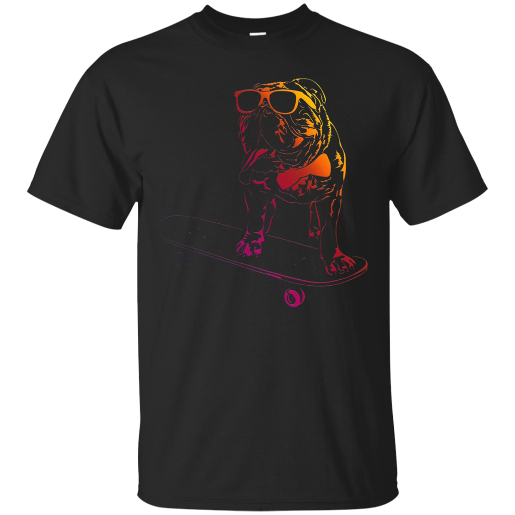 Skateboard English Bulldog T Shirt skateboarding dog neon_Black