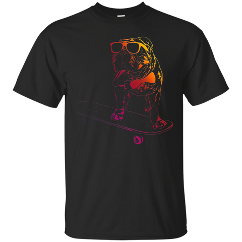Skateboard English Bulldog T Shirt skateboarding dog neon_Black
