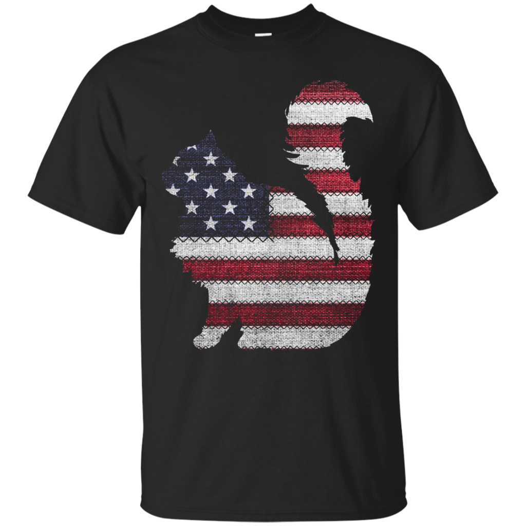 Patriotic MAINE COON American Flag Embroidery T-Shirt_Black