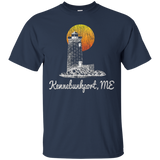 Retro Kennebunkport ME Lighthouse Sunset Distressed T-Shirt_Black