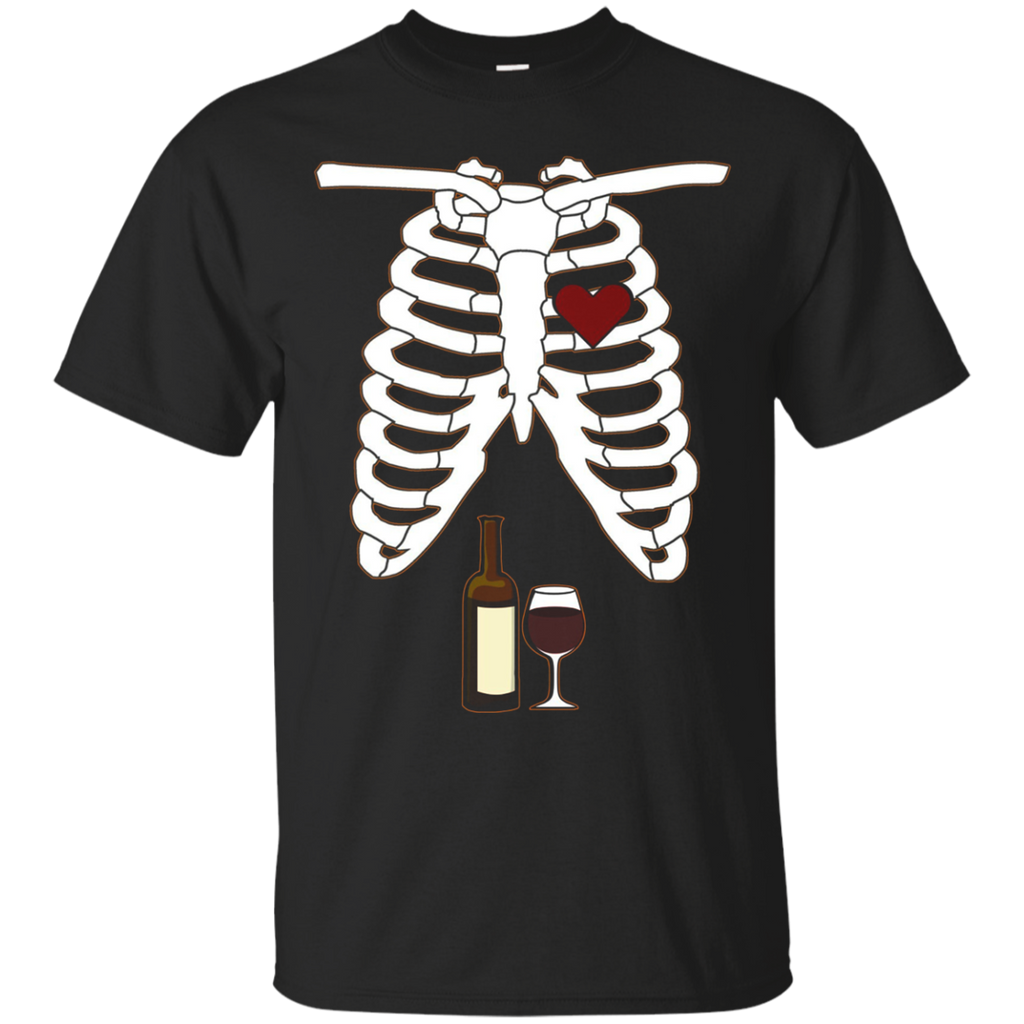 Funny Wine Lover Skeleton Halloween T-shirt Costume Fun_black=