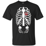 Womens Halloween Pregnancy Announcement Baby Twin Skeleton Shirt_Black