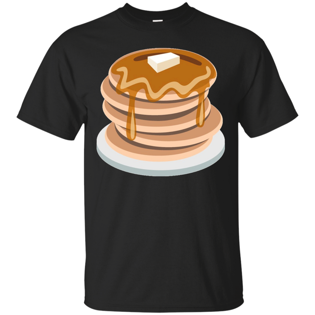 Pancake Emoji T-Shirt Syrup Butter Breakfast Waffles Plate_Black