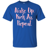 Wake Up Kick Ass Repeat Pink Brush Script Graphic T-Shirt_Black