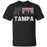 Tampa FL American Flag Skyline Distressed T-Shirt_Black