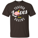 Funny Halloween Costume T-shirt Teacher Loves Brains Shirt_black=