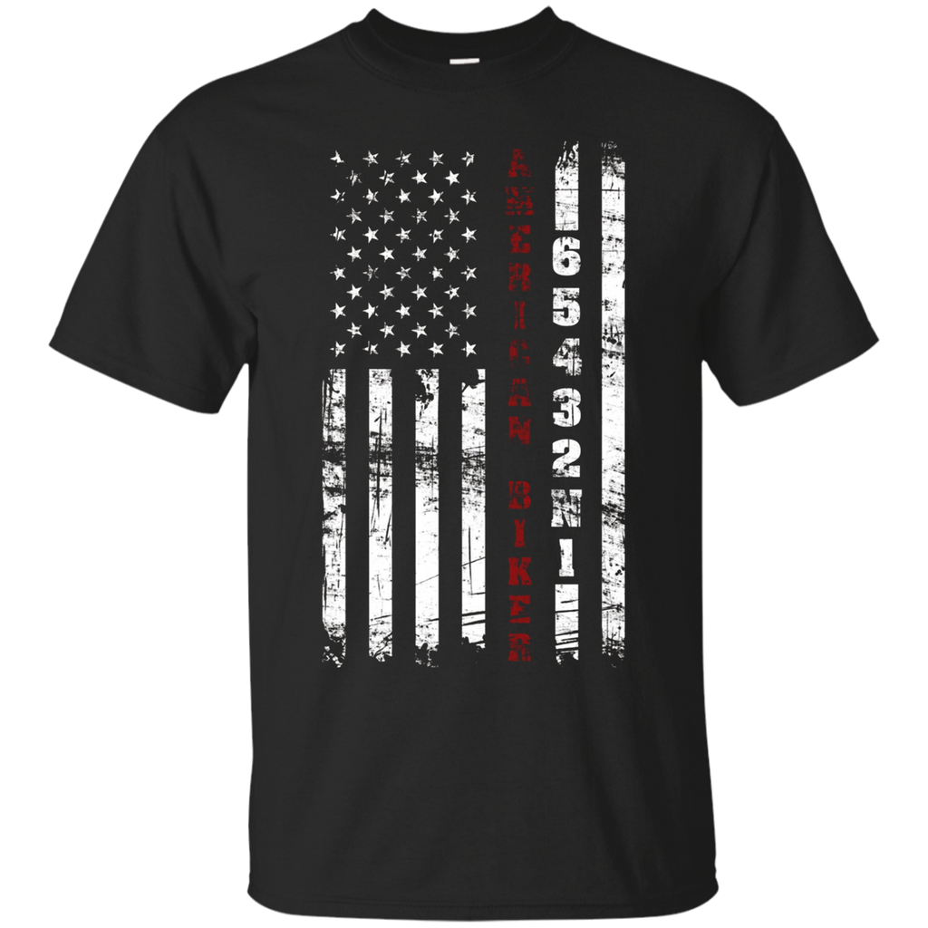American Biker Us Flag Motorcycle Gears Fun T-shirt_black