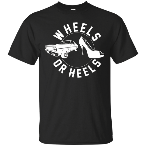 Wheels Or Heels Boy Or Girl Gender Reveal Pregnancy T-shirt_black=