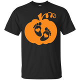 Womens Little Pumpkin Shirt Cute Halloween Pregnancy Announcement_Black