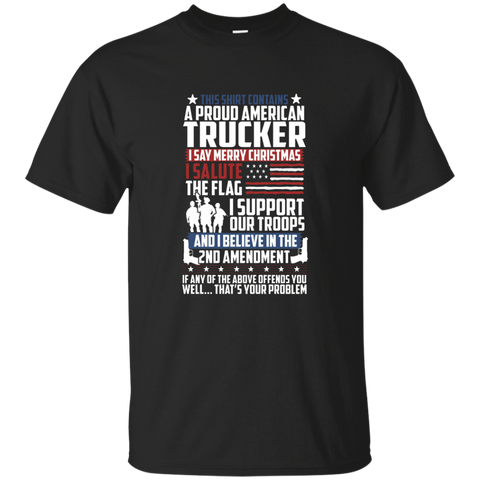 A Proud American Trucker Support Guns Troops Flag T Shirt_black