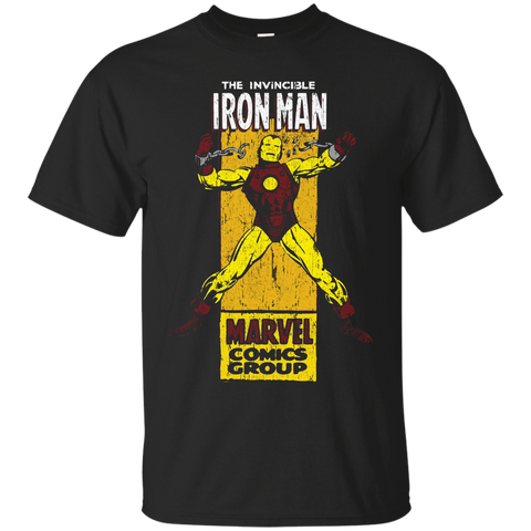 The Invincible Iron Man Retro Comic Side Panel Stamp T-Shirt_Black