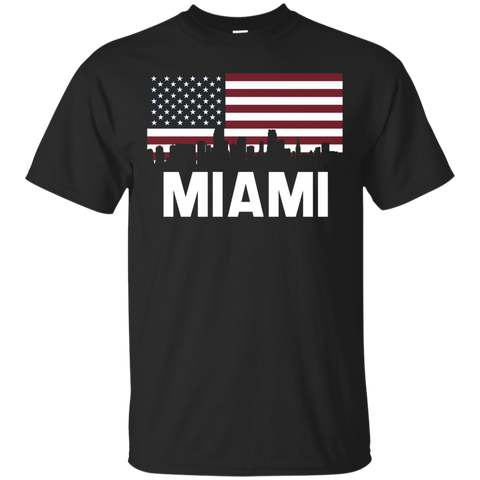 Miami FL American Flag Skyline T-Shirt_Black
