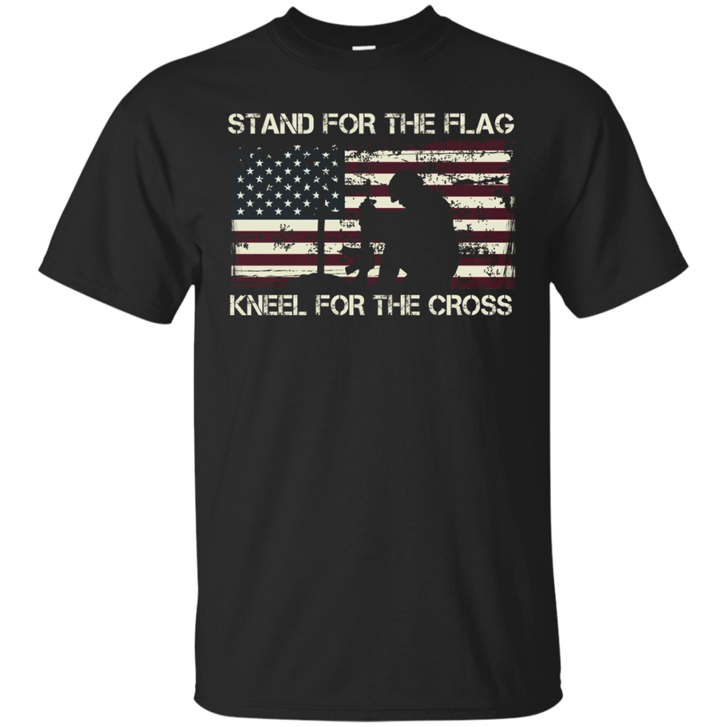 Grunge Stand For The Flag, Kneel For The Cross T Shirt_black