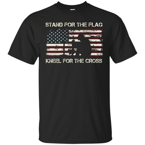 Grunge Stand For The Flag, Kneel For The Cross T Shirt_black