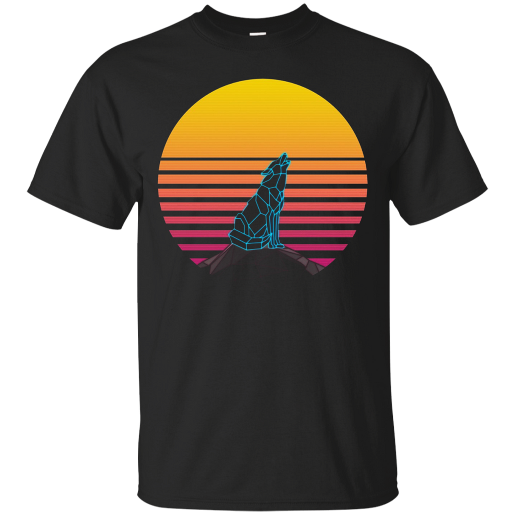 Synthwave Neon Retro Wolf T-shirt_Black