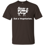 Save a Cow, Eat a vegetarian funny t-shirt_Black