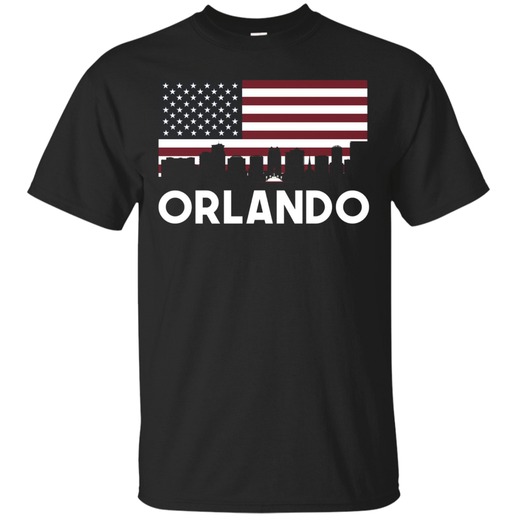 Orlando FL American Flag Skyline T-Shirt_Black