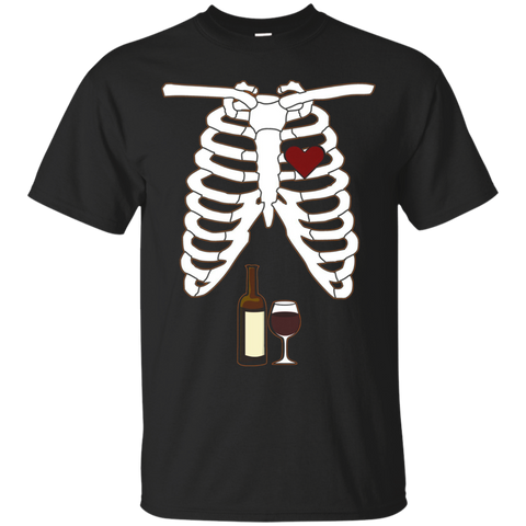 Funny Wine Lover Skeleton Halloween T-shirt Costume Fun_black=