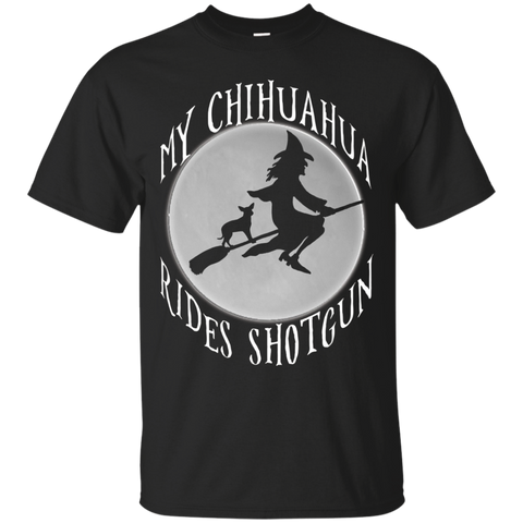 My chihuahua rides shotgun funny halloween shirt_Black