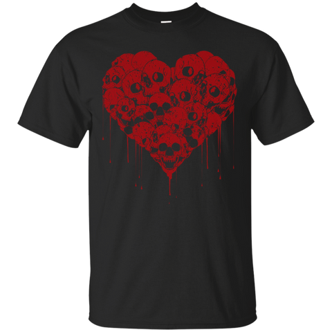 Skull Heart! Goth Dripping Blood T-Shirt_Black