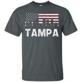 Tampa FL American Flag Skyline Distressed T-Shirt_Black