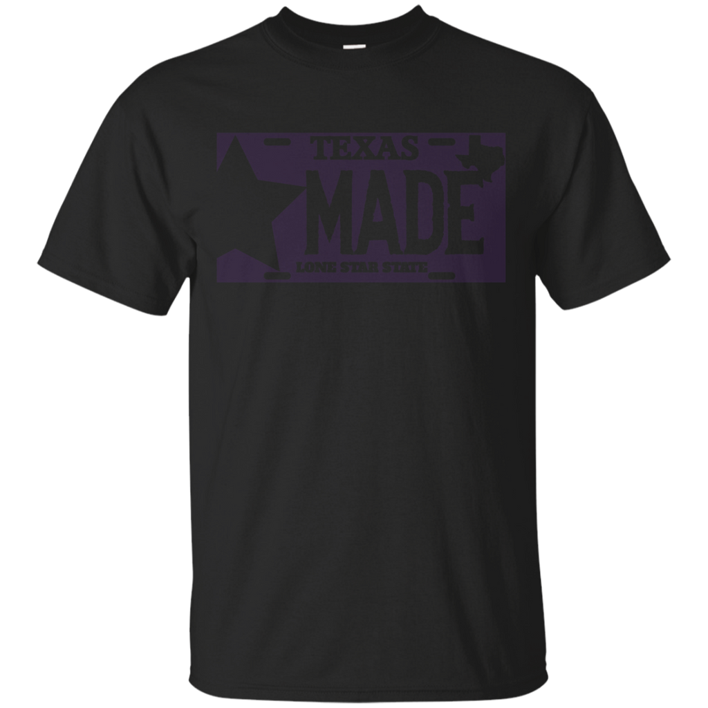 Texas Made Lone Star License Plate T-Shirt- Screw Purple_Black