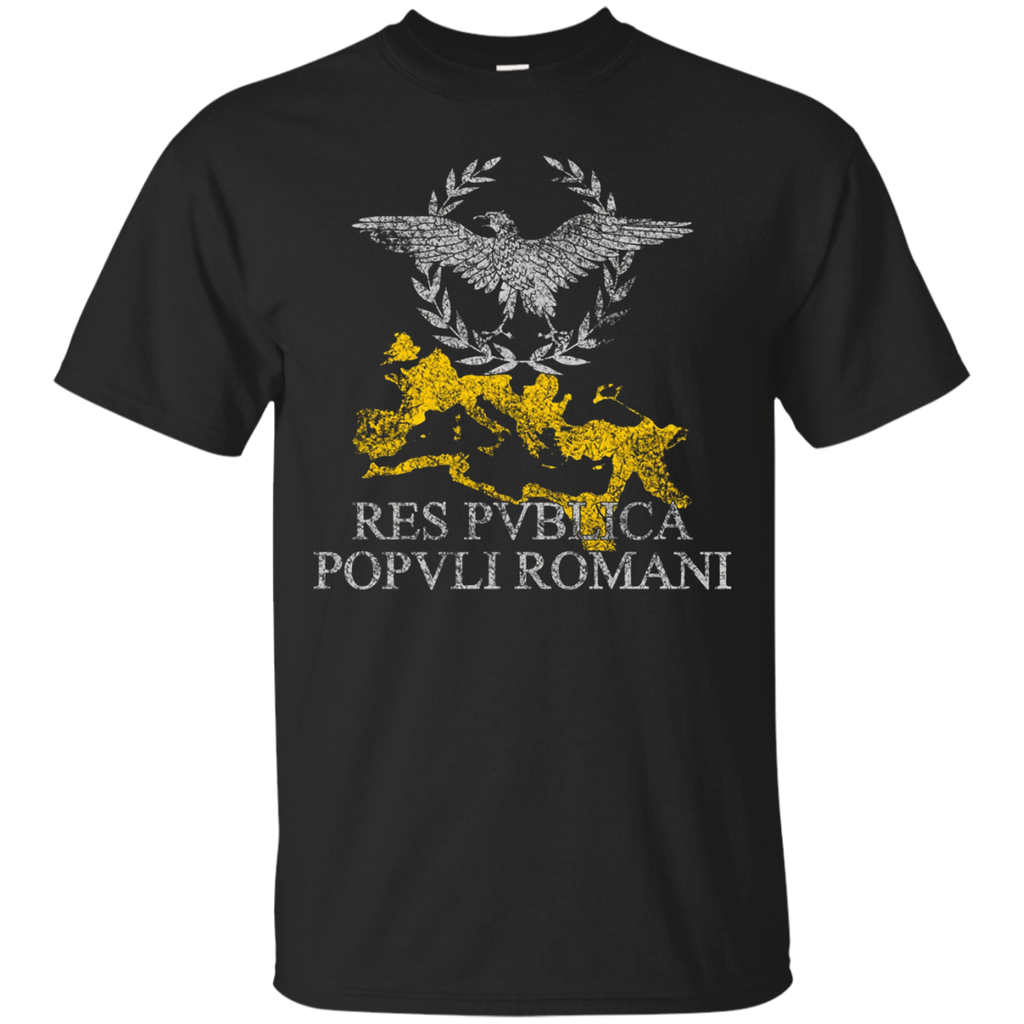 Roman Empire eagle, laurel, map Res Publica weathered tee_Black