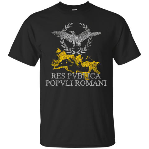 Roman Empire eagle, laurel, map Res Publica weathered tee_Black