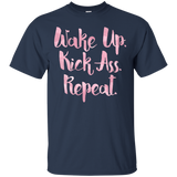 Wake Up Kick Ass Repeat Pink Brush Script Graphic T-Shirt_Black