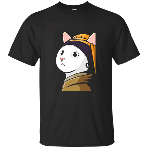 Cat With The Pearl Earring Funny Portrait History Tronie Tee_asphalt