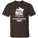 Roofer T-shirt Caution Flying Tools And Offensive Language_black=