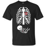 Womens Halloween Pregnancy Announcement Baby Boy Skeleton Shirt_Black