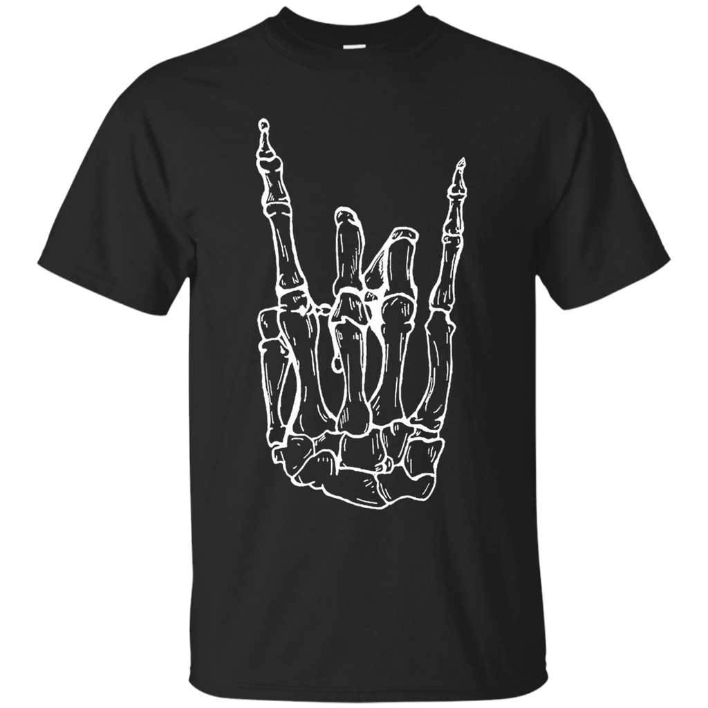 Rock Hand Shirt Skeleton Rocking It Heavy Metal Horns Tee_Black