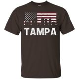 Tampa FL American Flag Skyline Distressed T-Shirt_Black