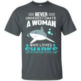 Womens Shark T-shirt Never Underestimate A Woman Who Loves Shark_Black