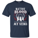 Native Blood Runs Through My Veins Native American T-Shirt_Navy