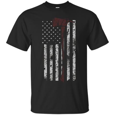 Thin Red Line American Firefighter Flag Axe T Shirt_Black