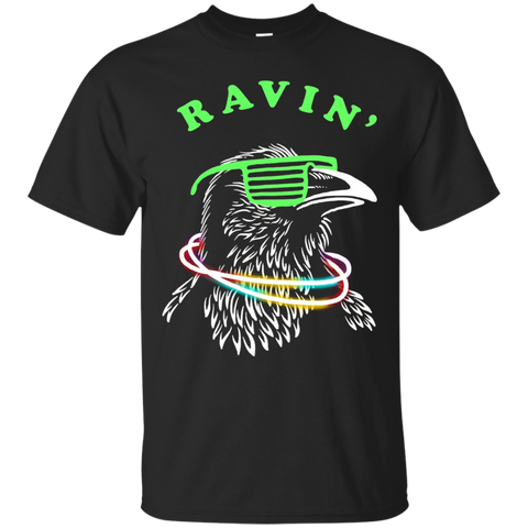 Ravin Raven T-Shirt - Rave Party Neon Bird Funny Tee_Black