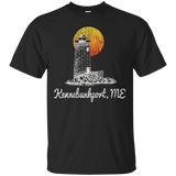 Retro Kennebunkport ME Lighthouse Sunset Distressed T-Shirt_Black