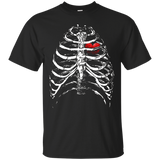 Skeleton Xray Rib Cage Bones Heart - Black Halloween T-Shirt_Black