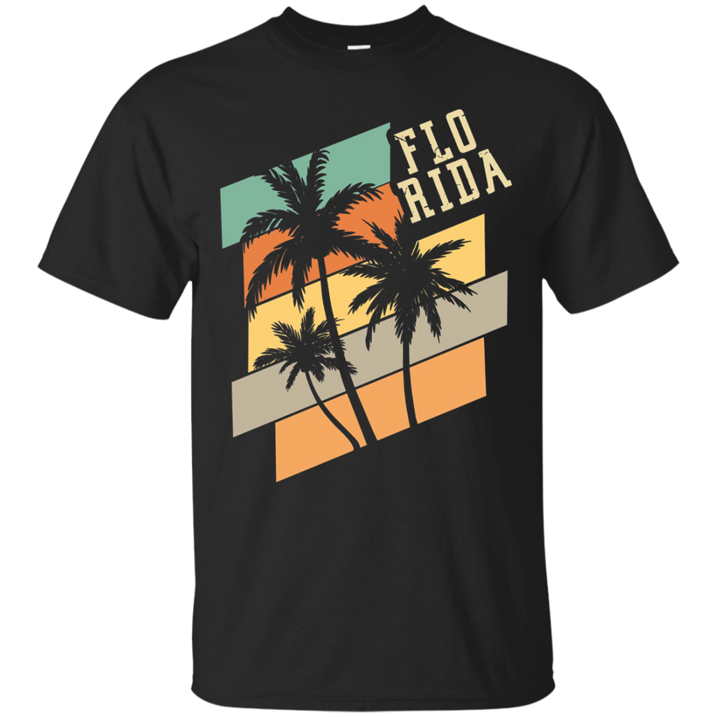 Retro State of Florida Summer Beach Palm Trees Souvenir Tee_Black