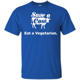 Save a Cow, Eat a vegetarian funny t-shirt_Black