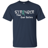 Womens Stronger than Ever Before Ovarian Cancer Awareness T-Shirt_Black