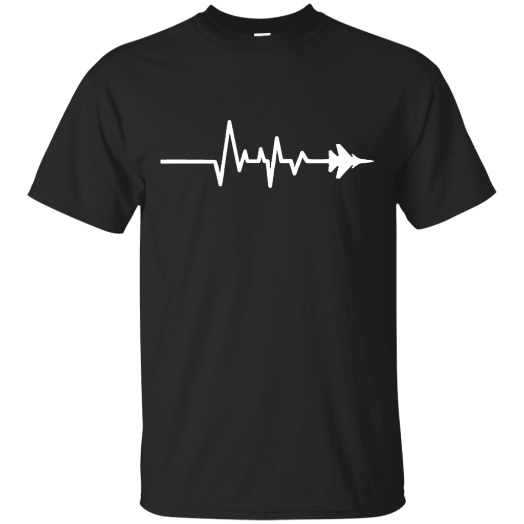 Military Fighter Jet Aircraft Heartbeat Gift T-Shirt_Black